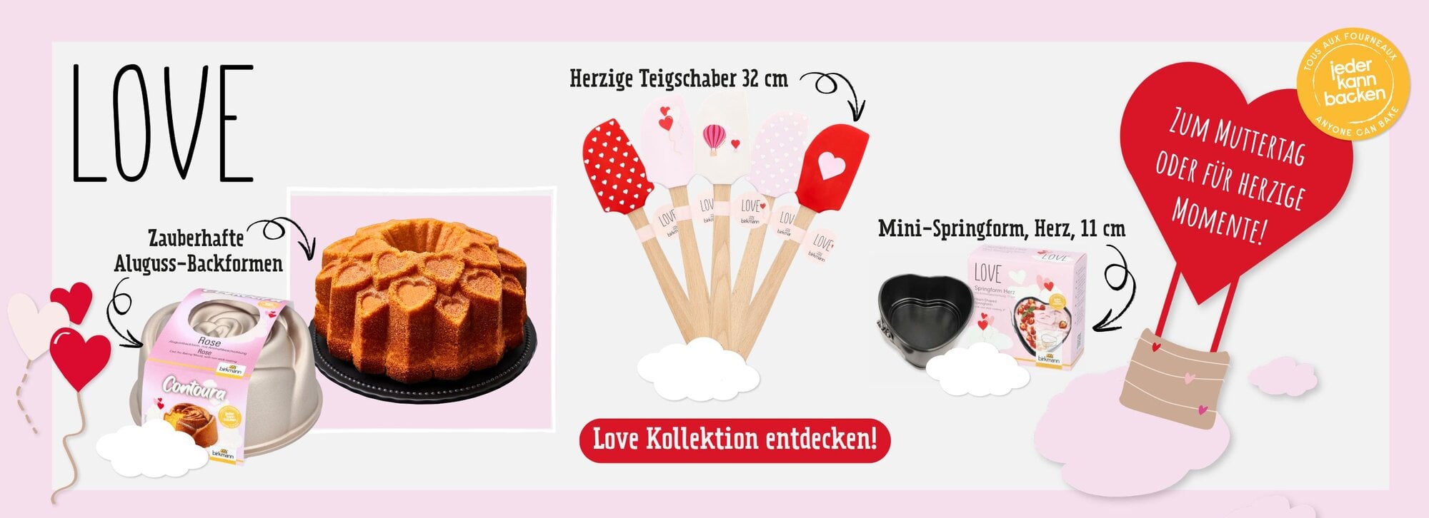 Backutensilien Liebe und Muttertag