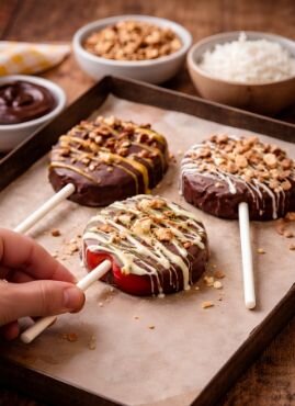 Apfel mit Schokoladenguss und Topping
