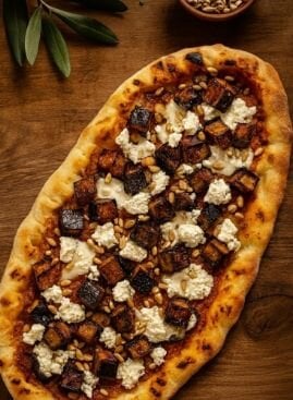 Vegetarische Pinsa mit Aubergine und Feta
