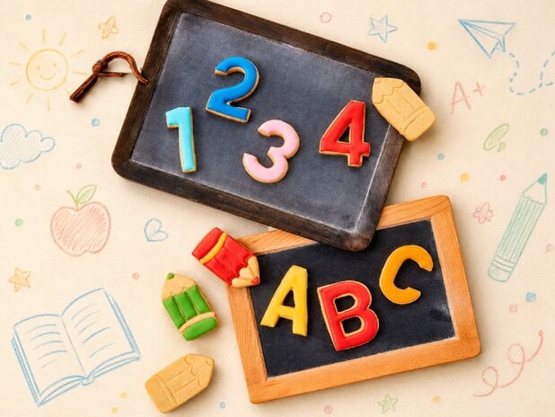 Plätzchen mit Buchstaben und Zahlen