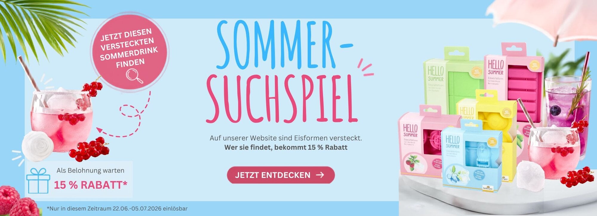 Sommer-Suchspiel - finde den Cocktail und erhalte 15% Rabatt