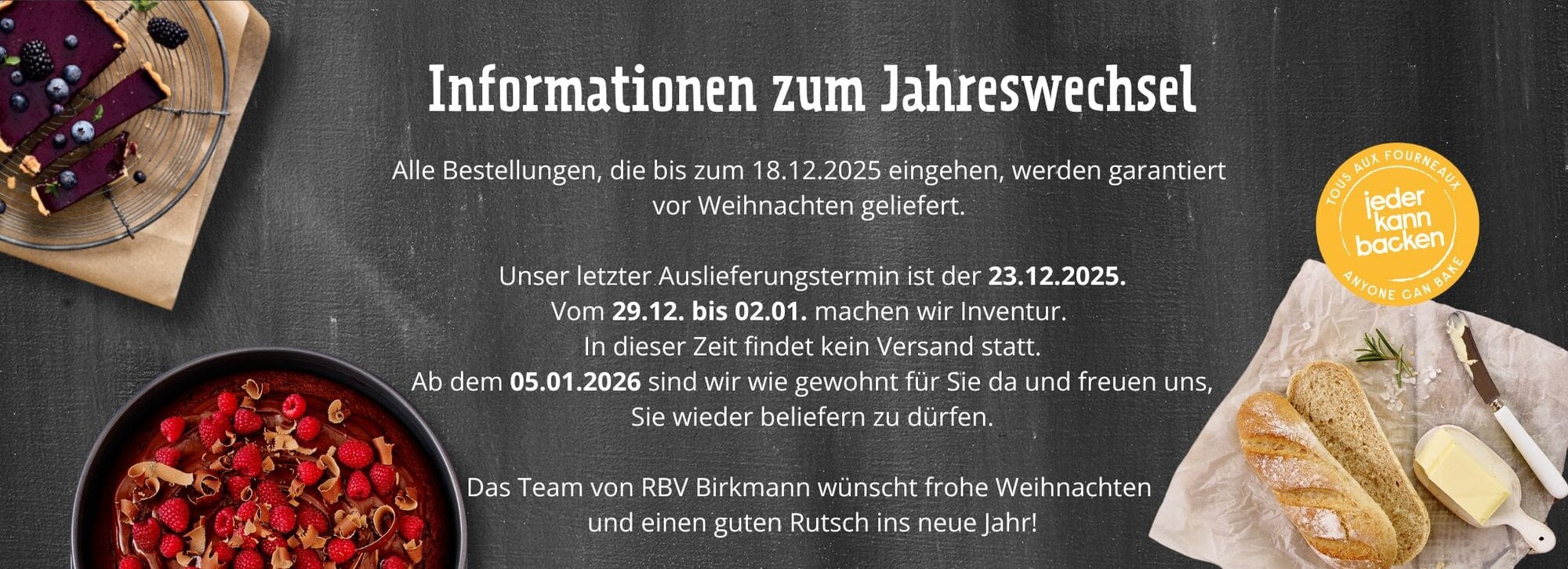 Informationen zum Jahreswechsel und Inventur