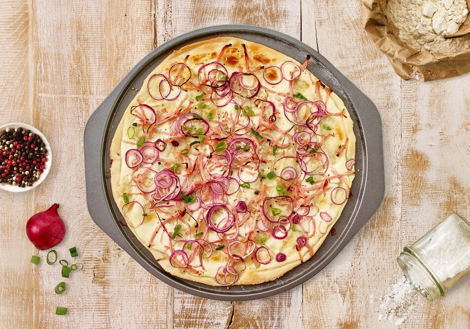Rezept für den Flammkuchen Elsässer Art