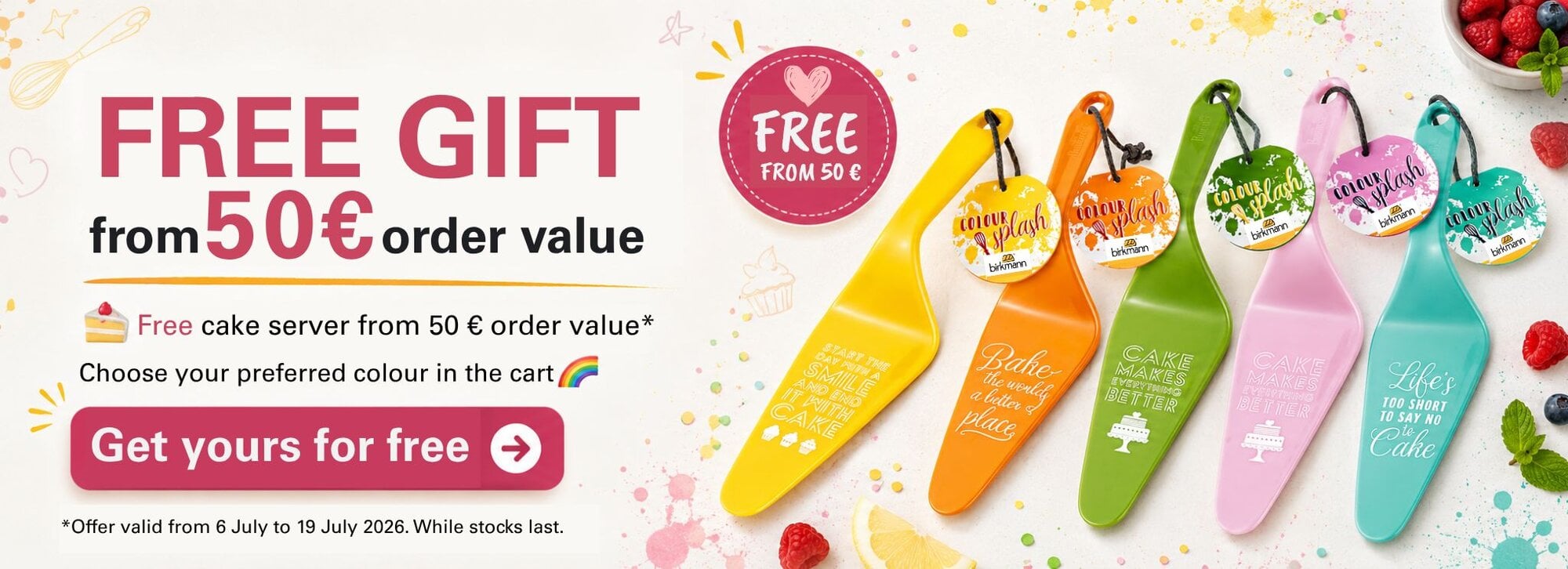 Free cake server with orders of €50 or more