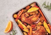 Orangenhähnchen mit buntem Ofengemüse