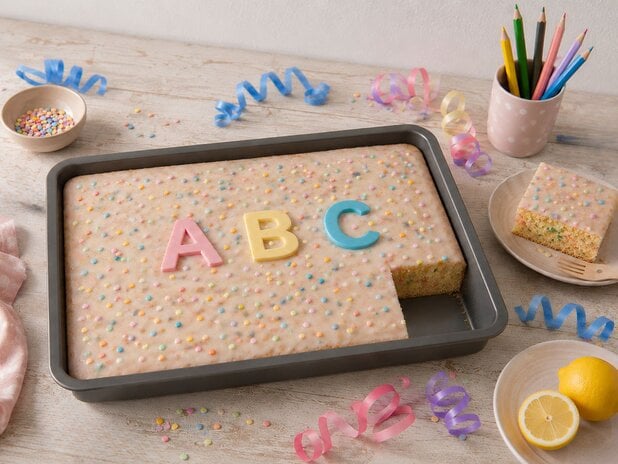 Konfetti-Buchstaben-Kuchen zur Einschulung